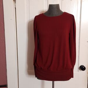 Apt 9 Burnt Orange Flattering Brick Red Puff Sleeve Knit Top Cinch Ruched Hem- M